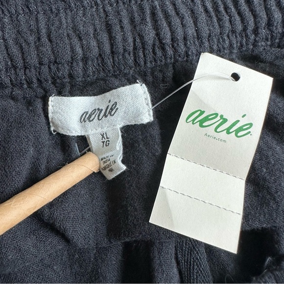 Aerie NWT Pool to Party Tiered Mini Skirt Black Size XL Cotton Gauzy Drawstring - Picture 7 of 8